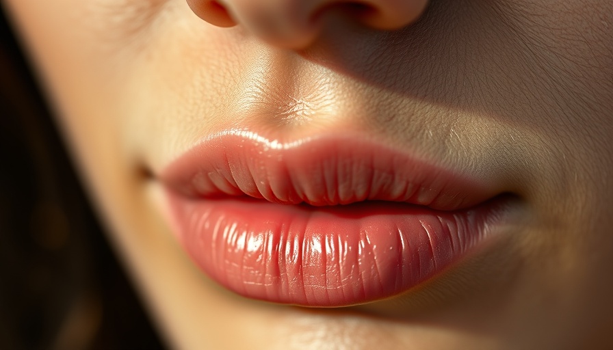 Close-up of glossy lips, skin texture visible, benefits of mouth taping concept.