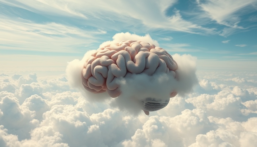 3D brain floating in soft clouds, representing brain fog.