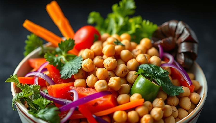 Macro bowl with vibrant veggies and chickpeas for counting macros for weight loss.