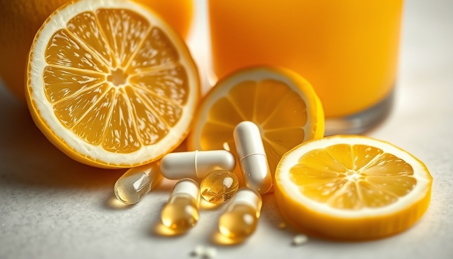 Benefits of Vitamin C tablets with lemons and juice for health.