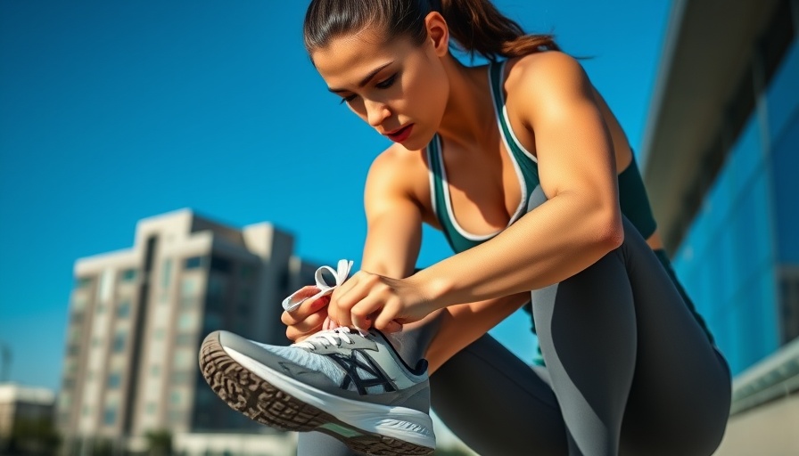 Woman tying shoelaces, preparing for walking exercise, benefits brain health.