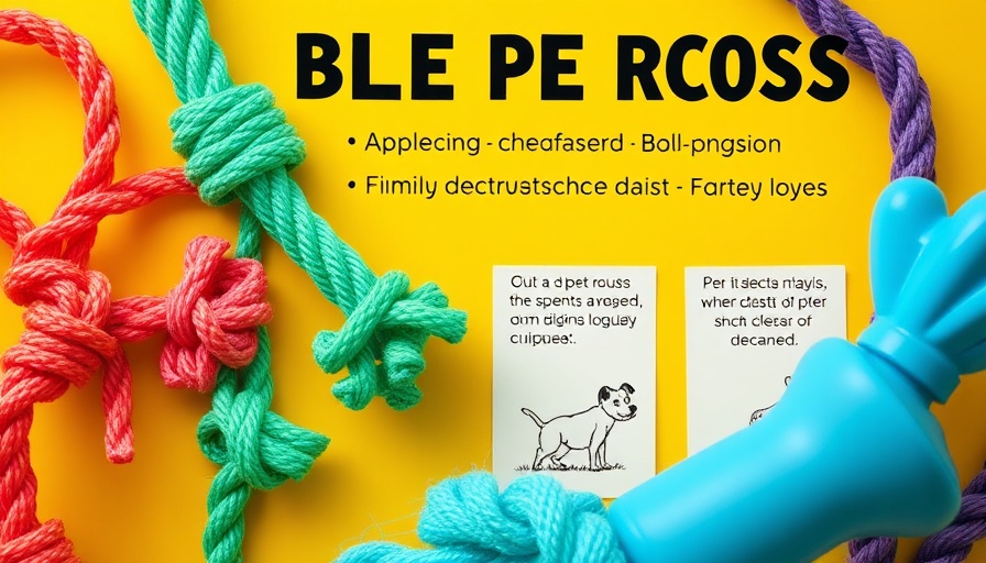 Colorful plastic pet toys highlighting health risks on yellow background.