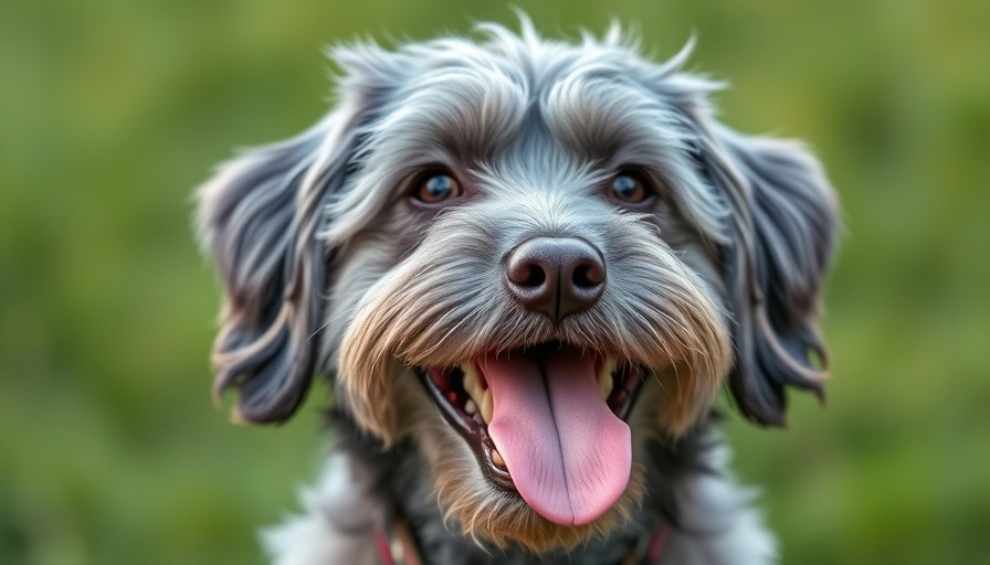 Grey dog with tongue hanging out, illustrating Hanging Tongue Syndrome in Dogs.