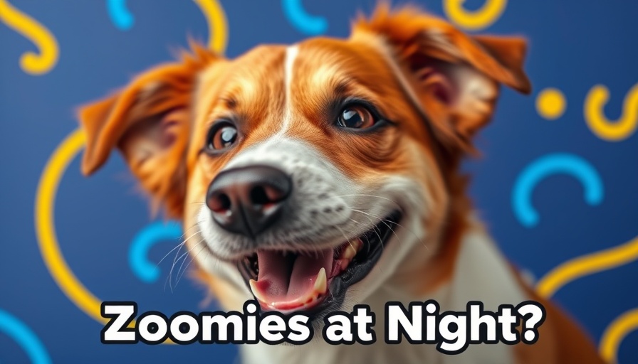 Playful dog with caption about pet internal clock misalignment.