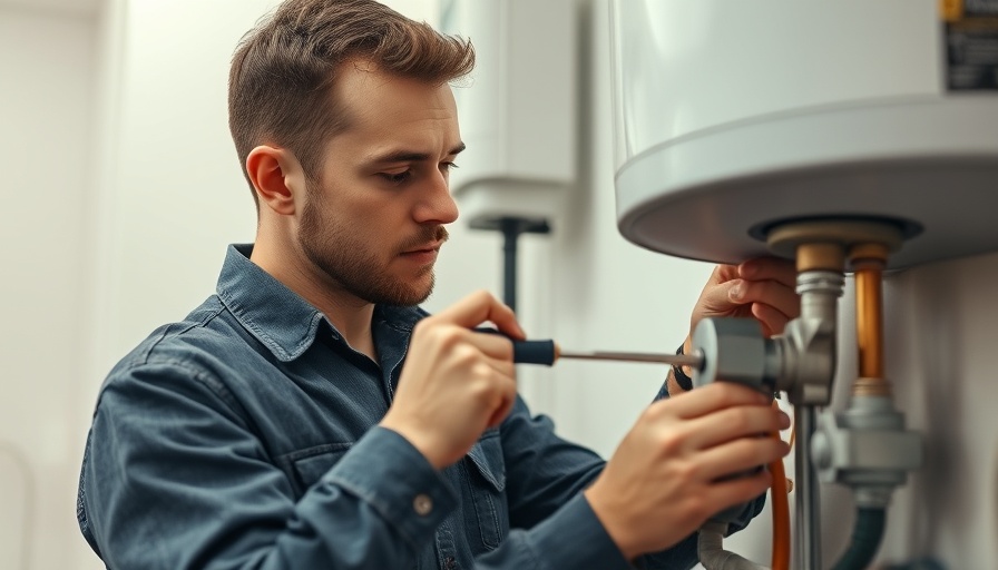 Person adjusting mobile home water heater components, close-up maintenance.