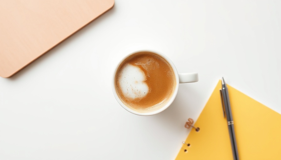 Protein coffee recipe in a frothy cup on a minimal white desk.