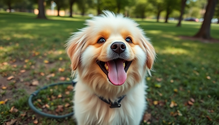 Happy dog enjoying daily walk benefits in a park setting.