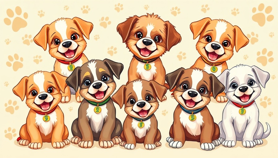 Cute puppies displaying 2025 dog names trends in colorful backdrop.