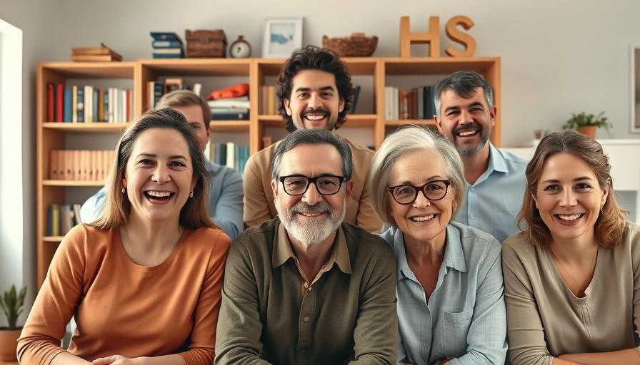 Group video call with diverse individuals in home offices.