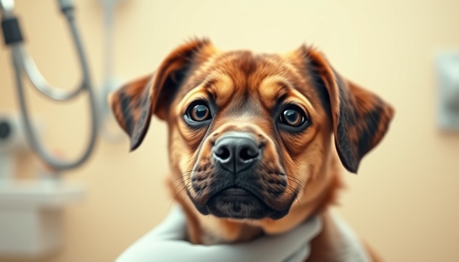 Dog with soulful eyes during a veterinary checkup, concept for dog congestive heart failure.