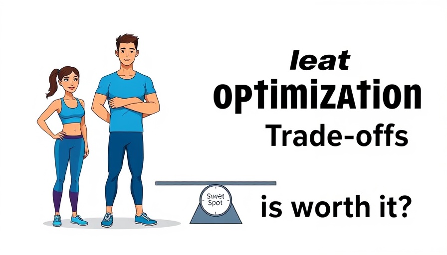 Health optimization trade-offs cartoon illustration of fitness couple with scales.