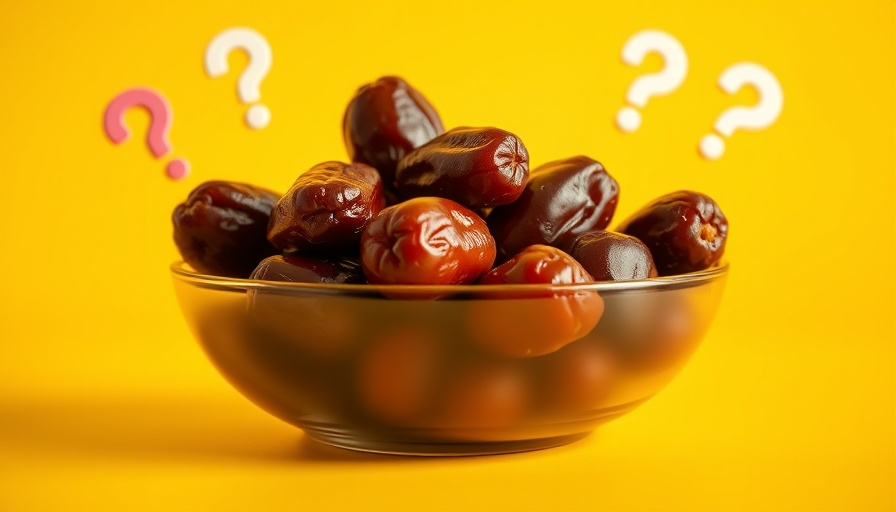 Can dogs eat dates safely? Bright bowl of dates with playful text.