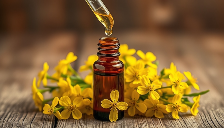 Aromatic essential oil with St. John's Wort, natural remedy.