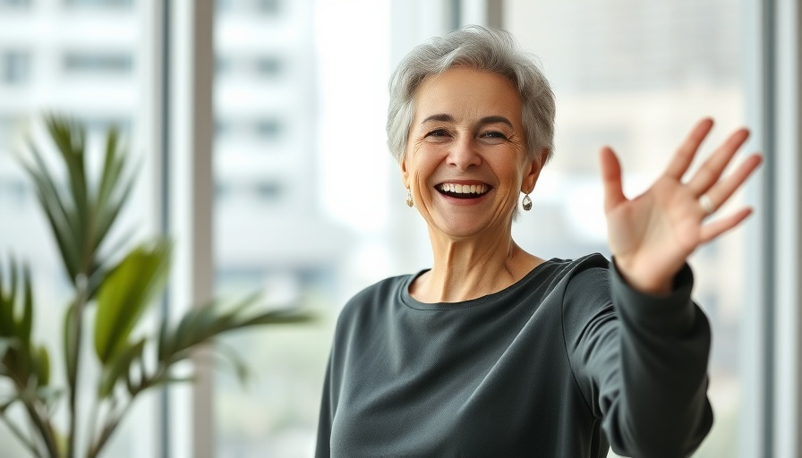 Joyful woman posing confidently in modern windowed setting, Dee Wallace exploring friendship, family, and courage.