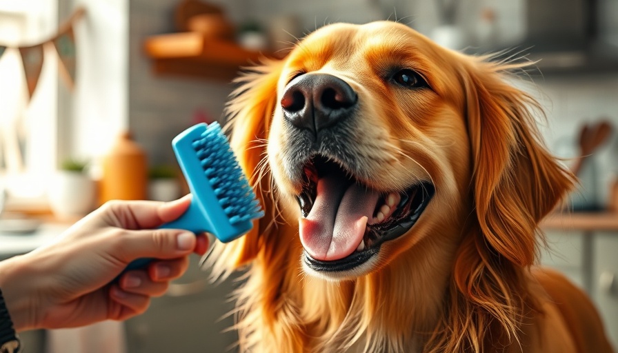 Grooming Hacks for Dogs in Hot Weather: Happy golden retriever being brushed indoors.