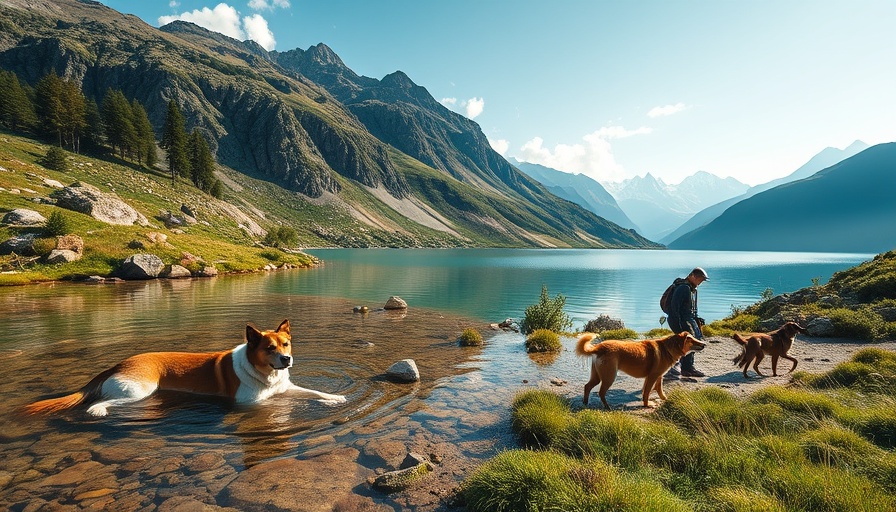 Outdoor adventure showing natural dog care health in mountain landscape.