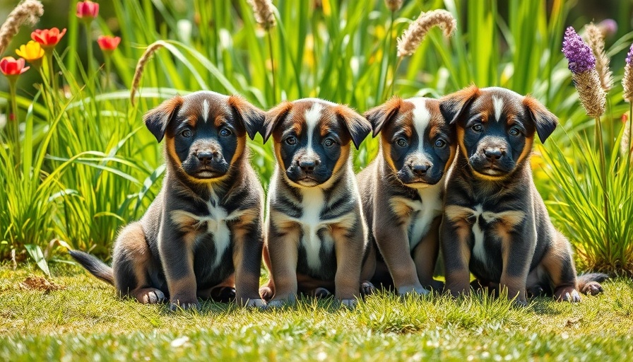 Puppies sitting on green grass in a garden, related to coccidia in dogs.
