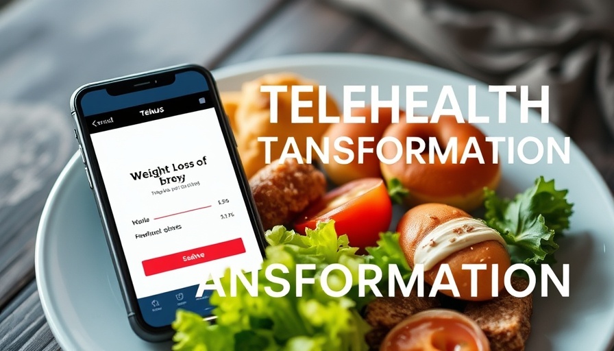 Telehealth services for weight loss app on phone with food choices.