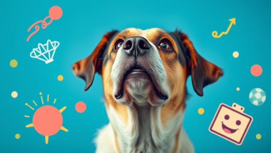 Aging dog with gray muzzle gazes up, symbolizing dog brain health and senior dog care.