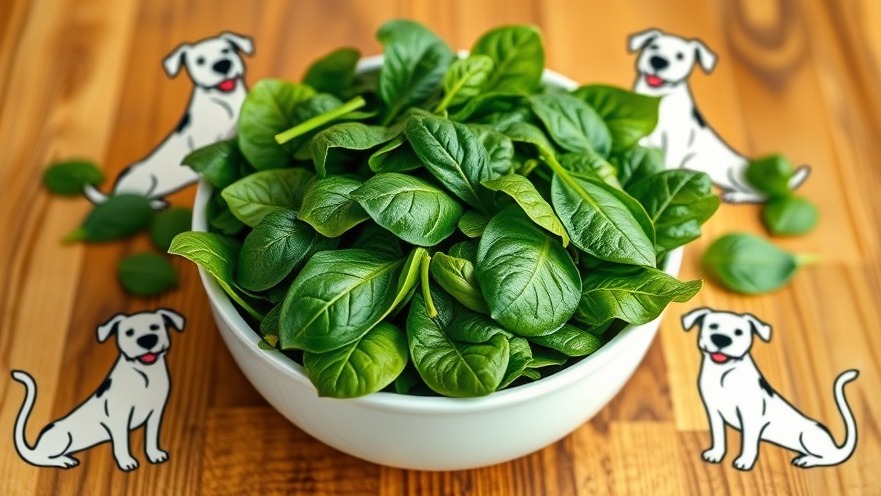 Vibrant spinach bowl with playful dogs, highlighting nutritious vegetables for dogs.