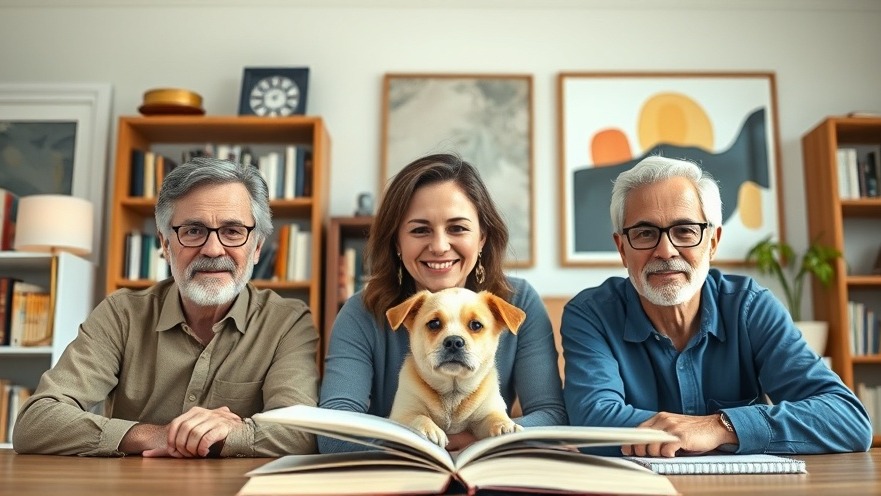 Three people on a video call discussing dog training with empathy, showcasing a home office.