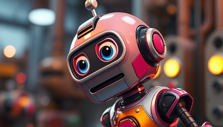 Cute cartoon robot exploring, AI search options for small businesses.