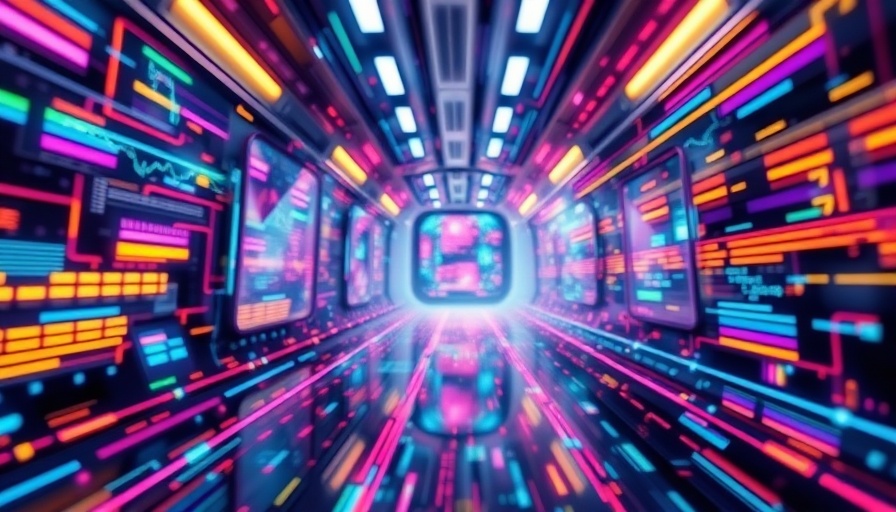 Futuristic digital interface concept showcasing AI Innovations in Search Marketing 2025 with vibrant neon colors.