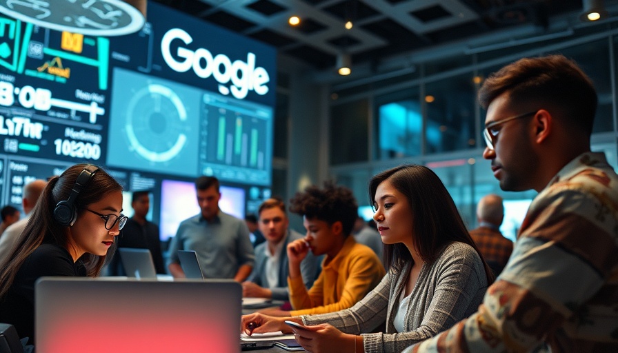 Futuristic Google office scene with dynamic teamwork, reflecting the March 2025 update.
