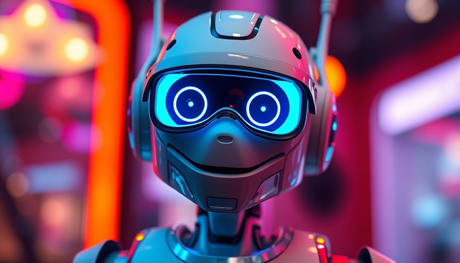 Colorful futuristic robot smiling, Bing Copilot Search aesthetic.
