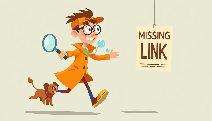 Animated detective searching for backlinks with dog, colorful illustration.