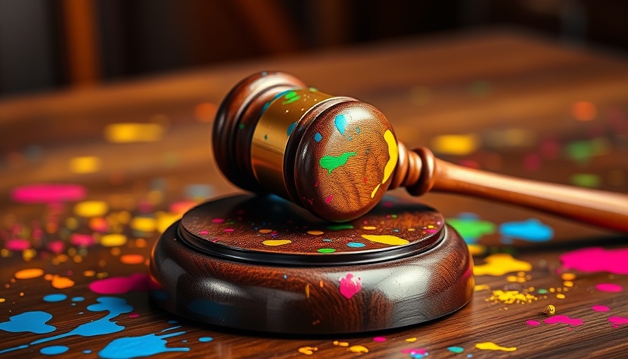 Google UK class action lawsuit gavel with colorful paint.