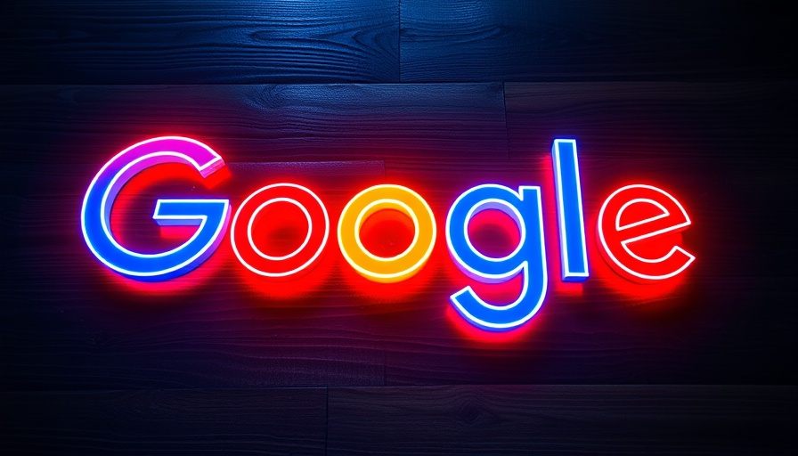 Vibrant Google logo with neon effect, dark background.