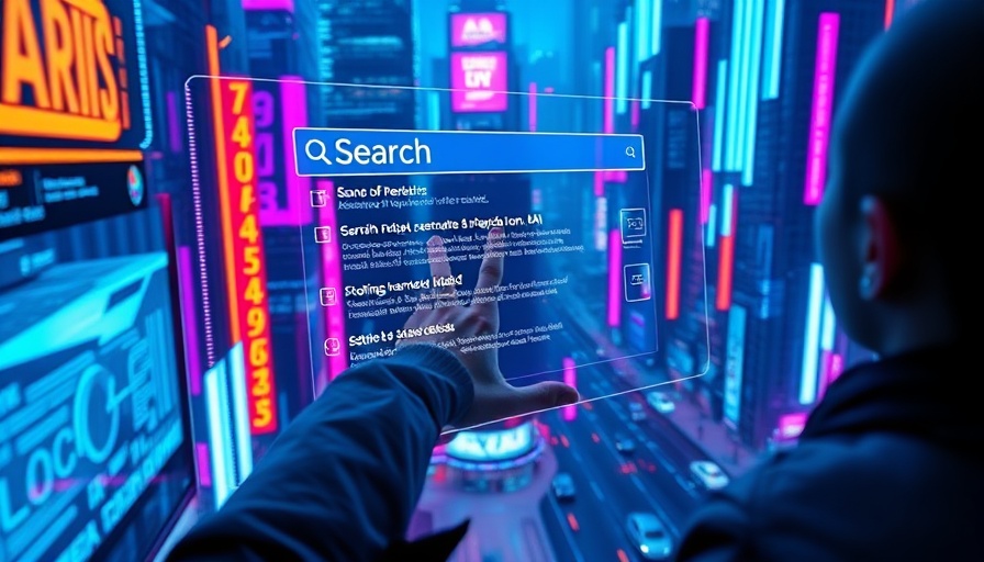 Futuristic AI mode in US search interface, holographic elements.
