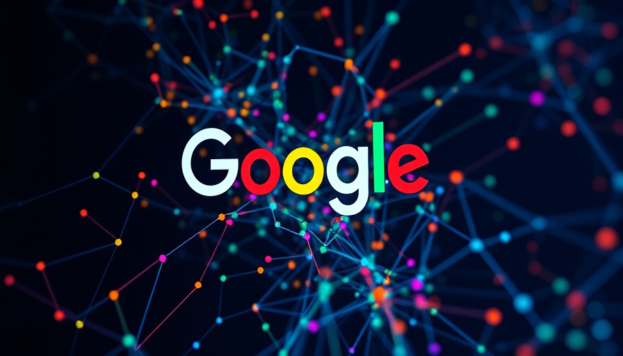 Google logo with colorful network background symbolizing AI and data.