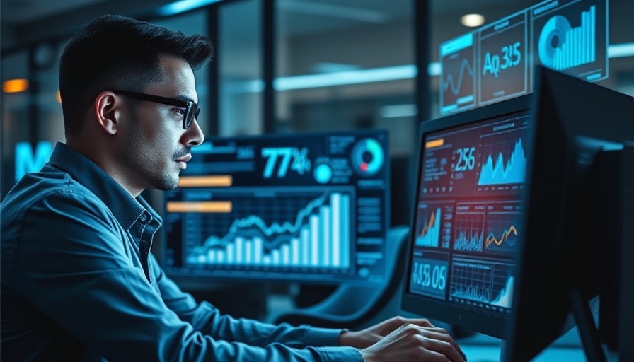Professional analyzing futuristic marketing automation data in 2025 office.