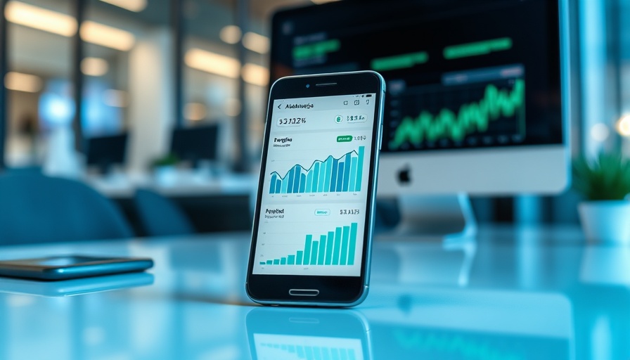 Mobile-first SEO concept with smartphone analytics in a modern office.