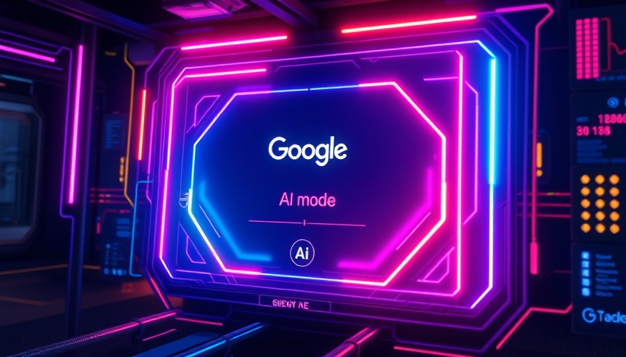 AI Mode Changes Encourage Clicks: Futuristic Google interface with neon effects.