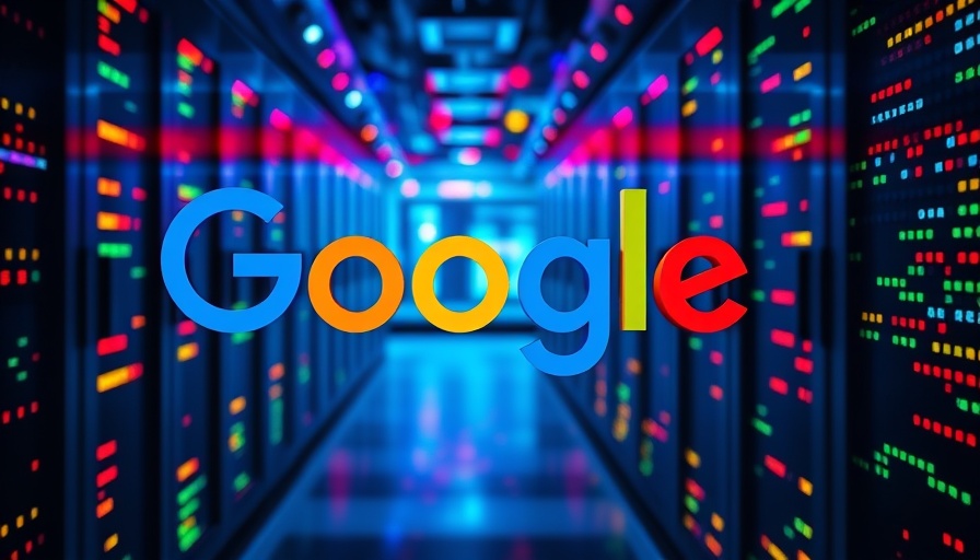 Google logo over server lights, symbolizing data management changes.