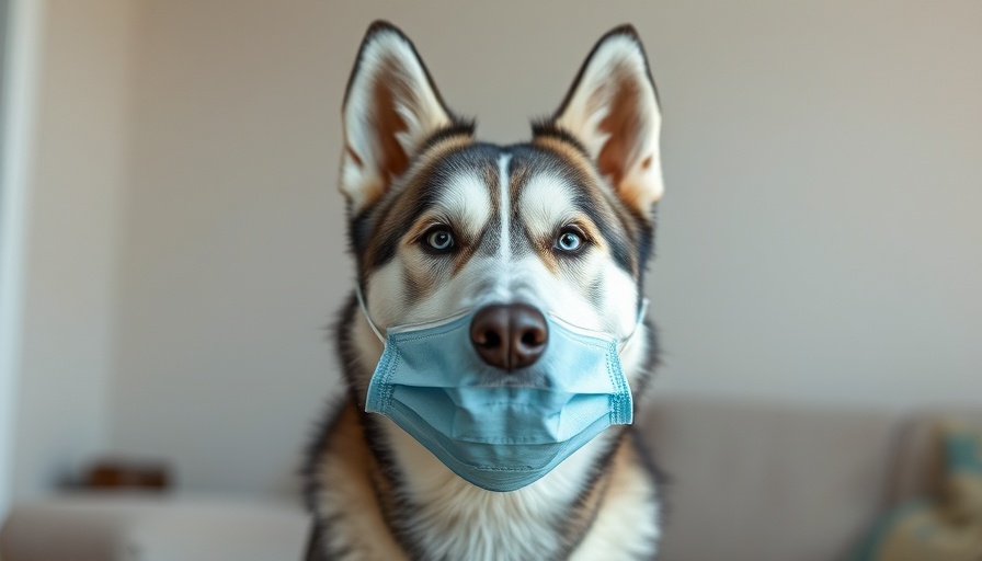 Husky wearing a mask, highlighting keeping dogs safe during wildfires.