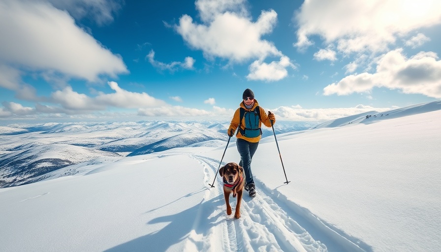 Skier and dog enjoying winter activities in snowy mountains