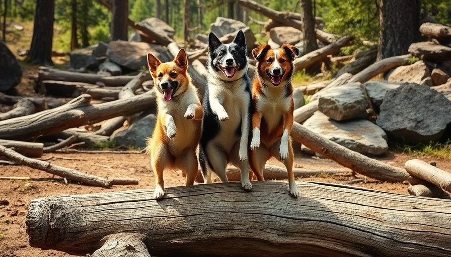 Group of playful dogs displaying impulse control and balance in nature.