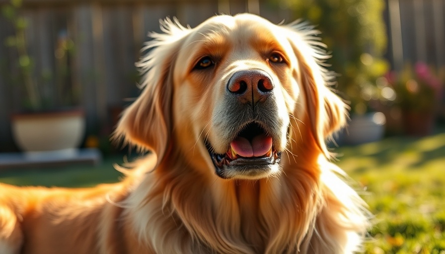 Golden retriever relaxing in a sunny backyard, keeping dogs cool in summer.