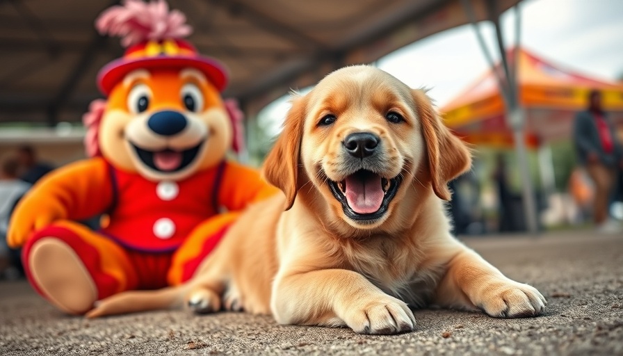 Puppy Exposure in Service Dog Training: Golden retriever with mascot