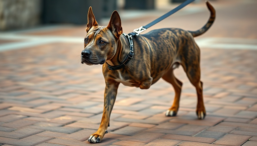 Transform stray dog into service hero on brick pavement.