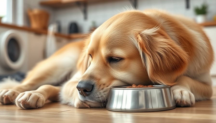 Golden retriever enjoying Iron Paws superfood supplement for dogs.