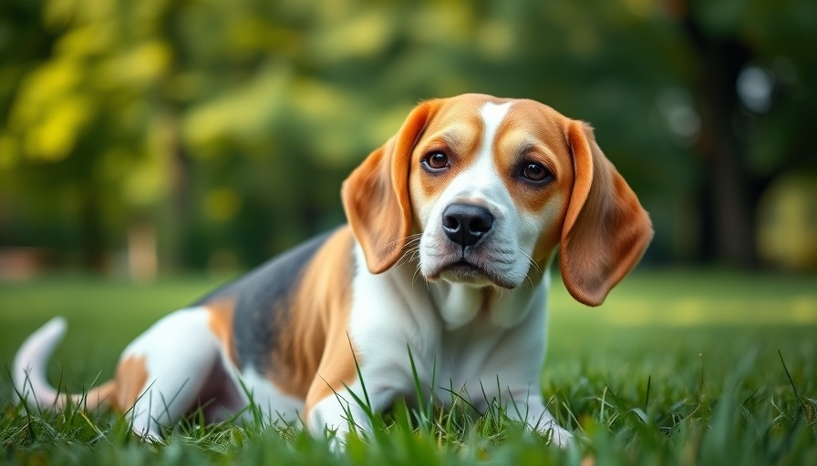 Yeast infection in dogs topic with gentle patting Beagle, outdoor scene.