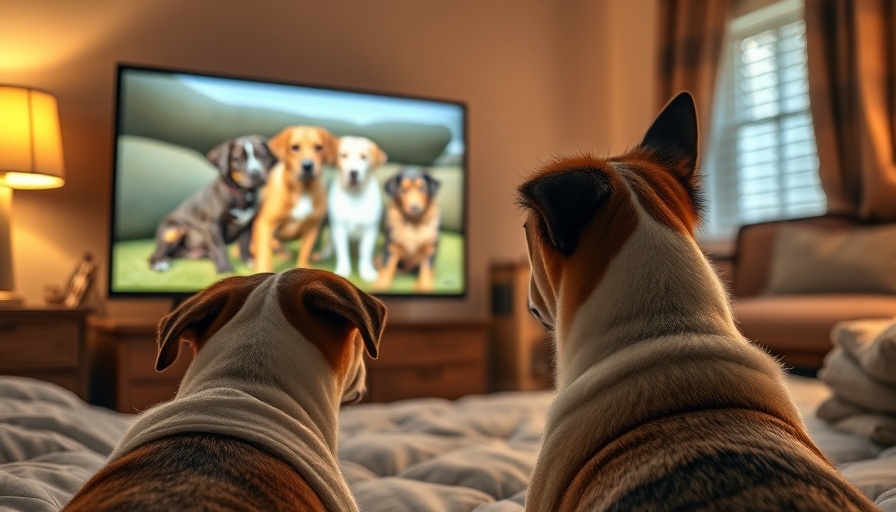 Dogs watching TV program for dogs in a cozy bedroom.