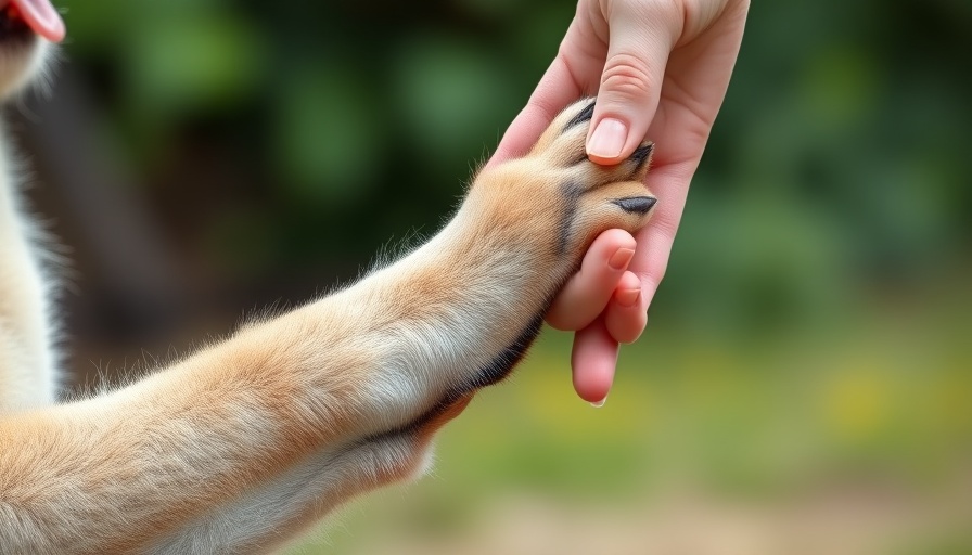 Good Leadership in Dog Training: Dog paw in handshake with human outdoors.