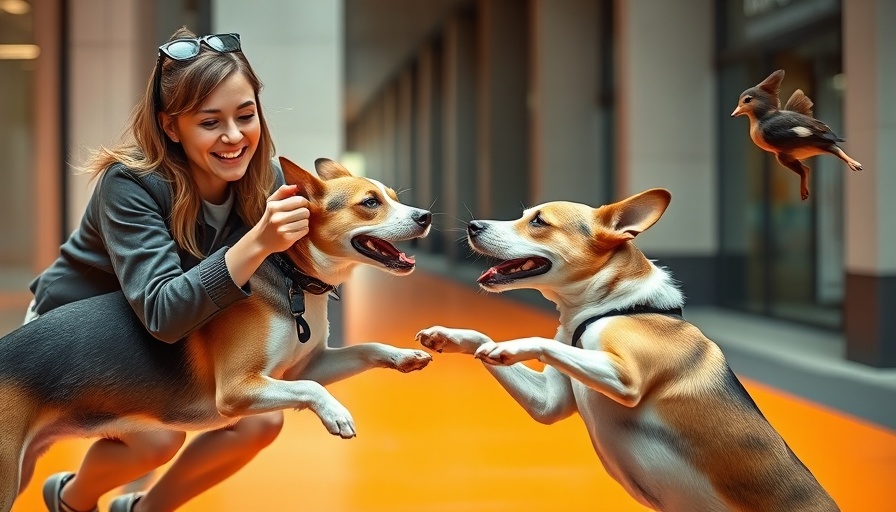 Woman training dog using treats in urban area