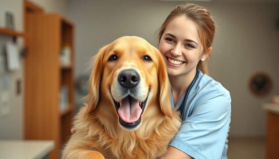 Vet with Golden Retriever in clinic, representing HTMA testing for dogs.